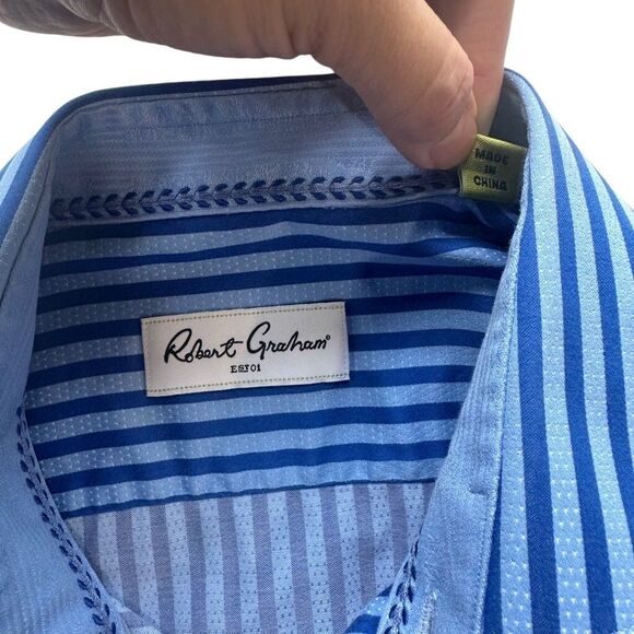 Robert Graham Long Sleeve Button Down Shirt Size 16.5 42 Blue Striped - Picture 11 of 14